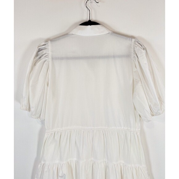 Abercrombie Fitch Dress White Puffed Poplin Mini Tiered Shirtdress Small Petite - Picture 8 of 10